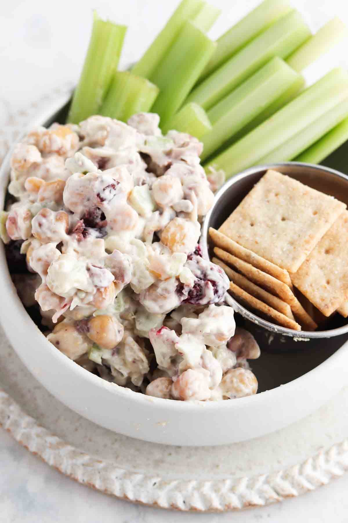 Meatless Chickpea Salad with Celery & Crackers - REGULAR Portion