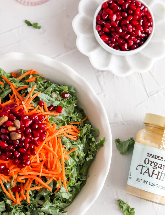 Pomegranate Kale Salad with Tahini Lemon Dressing