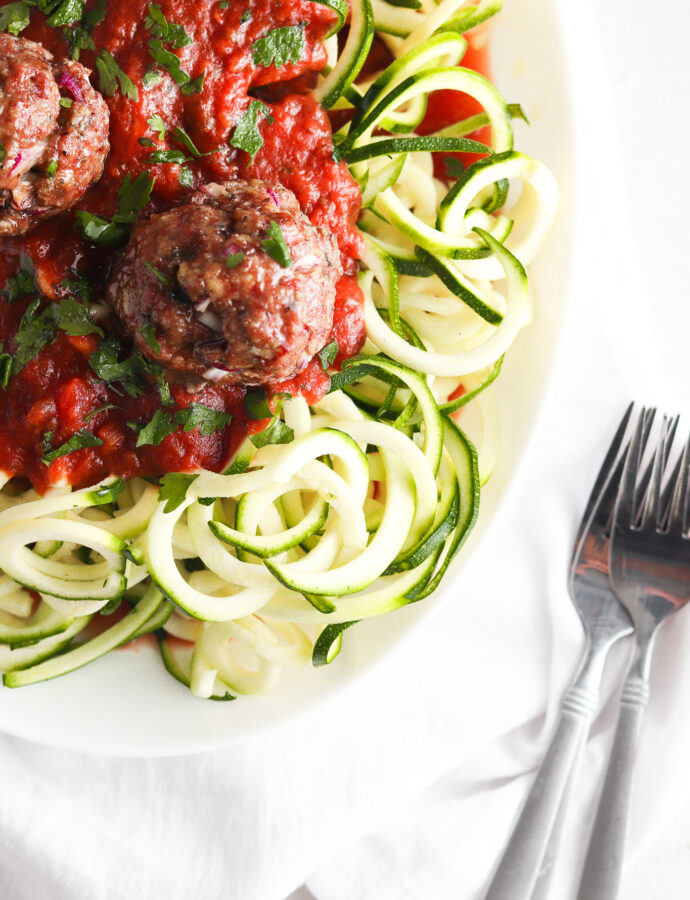 Italian Beef Meatballs with Red Sauce and Zucchini Noodles - MINI Portion